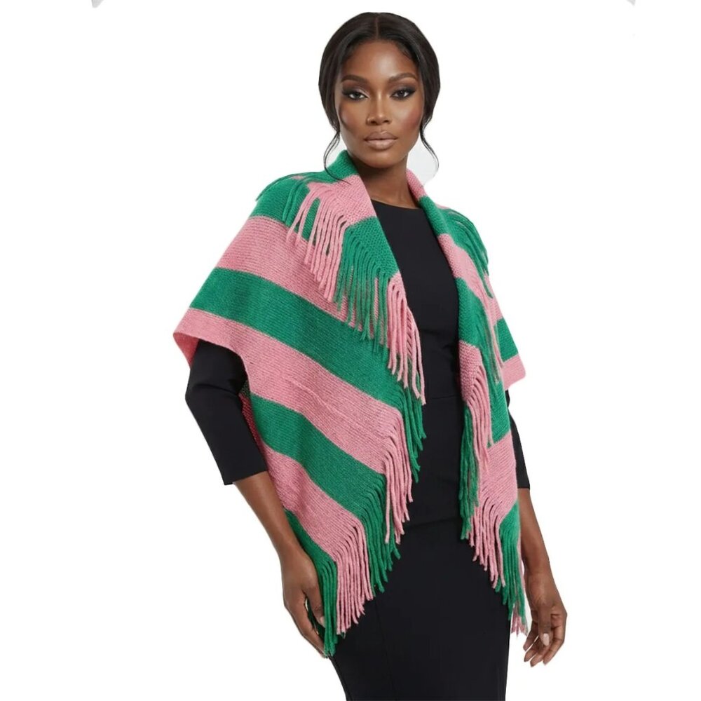 The Luxe Pink & Green Fringe Cocoon Layering Fashion Top